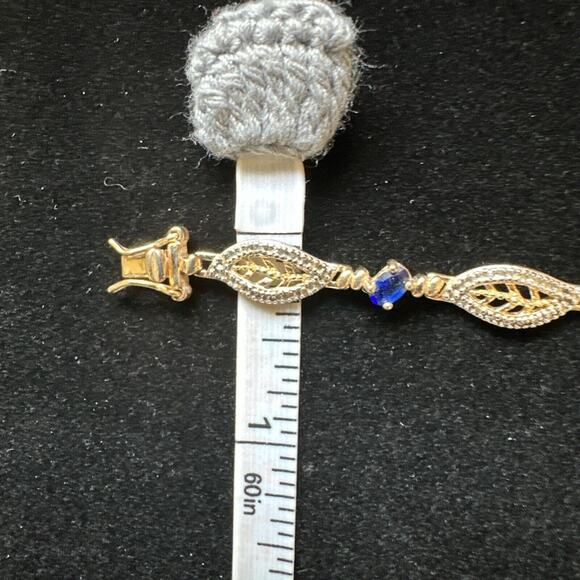 SIGNED DL Gold Plated Sterling 925 Filigree Sapphire Blue Crystals 7.5” Bracelet - Picture 11 of 12